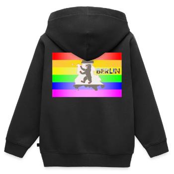 CSD Berlin Gay Pride - Sweat Premium à capuche zippé enfant bio - noir - Dos - AI Model Kid Male (0cm)