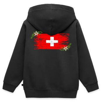 Drapeau suisse - Sweat Premium à capuche zippé enfant bio - noir - Dos - AI Model Kid Male (0cm)