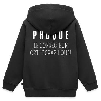 phoque le correcteur orthographique - Sweat Premium à capuche zippé enfant bio - noir - Dos - AI Model Kid Male (0cm)