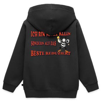 BIN NICHT KLEIN SONDERN NUR AUFS BESTE REDUZIERT - Kinder Premium Organic Zip Hoodie - Schwarz - Hinten - AI Model Kid Male (0cm)