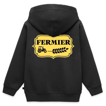 FERMIER - Etiquette Vintage - Sweat Premium à capuche zippé enfant bio - noir - Dos - AI Model Kid Male (0cm)