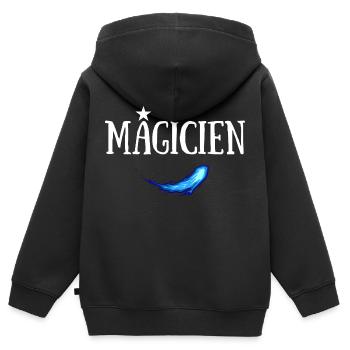 MAGICIEN JDR SORTILEGE PERSONNAGE - Sweat Premium à capuche zippé enfant bio - noir - Dos - AI Model Kid Male (0cm)