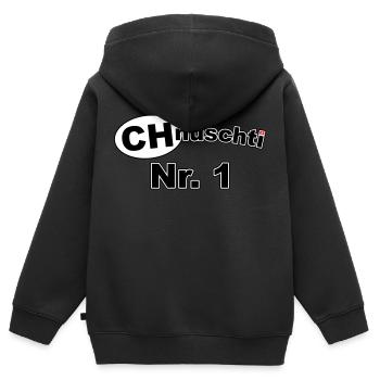 CHnuschti Nr. 1 - Kinder Premium Organic Zip Hoodie - Schwarz - Hinten - AI Model Kid Male (0cm)
