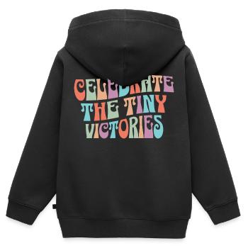 Berühmte Les Petites Victoires motivierende Phrase - Kinder Premium Organic Zip Hoodie - Schwarz - Hinten - AI Model Kid Male (0cm)