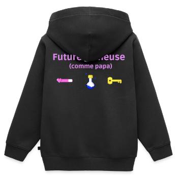 Cadeau naissance fille gameuse comme papa - Sweat Premium à capuche zippé enfant bio - noir - Dos - AI Model Kid Male (0cm)
