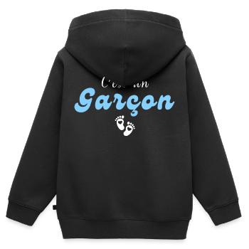 C'est un garçon-annonce grossesse - Sweat Premium à capuche zippé enfant bio - noir - Dos - AI Model Kid Male (0cm)