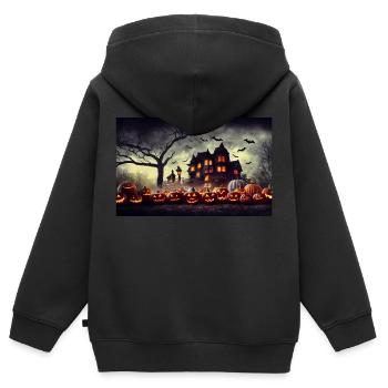 Paysage d’Halloween - Sweat Premium à capuche zippé enfant bio - noir - Dos - AI Model Kid Male (0cm)