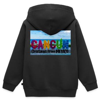 Salutations du Mexique . Cancun - Sweat Premium à capuche zippé enfant bio - noir - Dos - AI Model Kid Male (0cm)