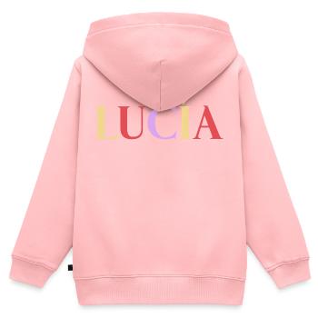 Name Spanish woman Lucía - Kids Premium Organic Zip-up Hoodie - rose - Back - AI Model Kid Female (0cm)