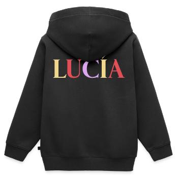 Name Spanierin Lucía - Kinder Premium Organic Zip Hoodie - Schwarz - Hinten - AI Model Kid Male (0cm)