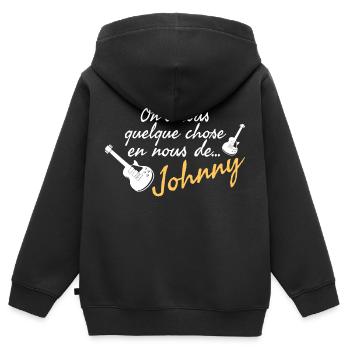 On a tous quelque chose en nous de Johnny. - Sweat Premium à capuche zippé enfant bio - noir - Dos - AI Model Kid Male (0cm)