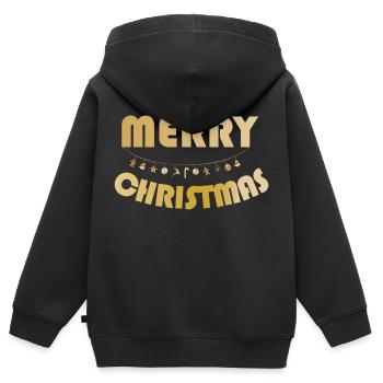 Guirlande lumineuse dorée de Joyeux Noël - Sweat Premium à capuche zippé enfant bio - noir - Dos - AI Model Kid Male (0cm)