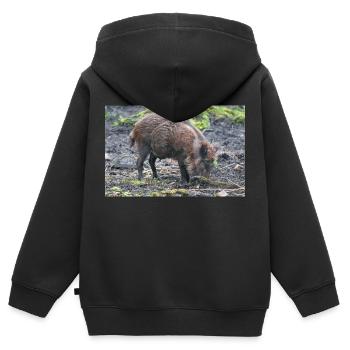 Sanglier (en allemand Wildschwein) Sus scrofa - Sweat Premium à capuche zippé enfant bio - noir - Dos - AI Model Kid Male (0cm)