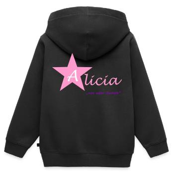 Alicia - Kinder Premium Organic Zip Hoodie - Schwarz - Hinten - AI Model Kid Male (0cm)