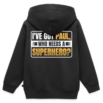 I've got Paul who needs a superhero - Kinder Premium Organic Zip Hoodie - Schwarz - Hinten - AI Model Kid Male (0cm)