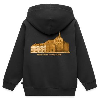 Mühltroff Schloss Vogtland Sachsen Wahrzeichen - Kinder Premium Organic Zip Hoodie - Schwarz - Hinten - AI Model Kid Male (0cm)