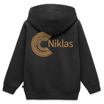 Für Niklas - Kinder Premium Organic Zip Hoodie - Schwarz - Hinten - AI Model Kid Male (0cm)