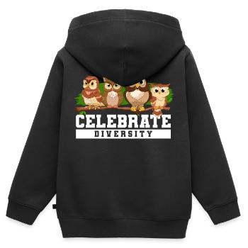 Amateurs de hiboux Oiseaux de proie nocturnes Célébrer D - Sweat Premium à capuche zippé enfant bio - noir - Dos - AI Model Kid Male (0cm)