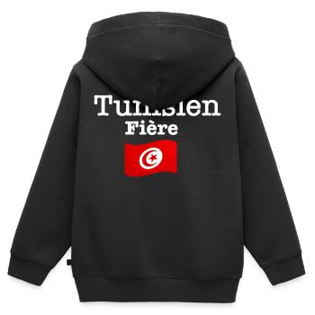 Tunisien Fière - Sweat Premium à capuche zippé enfant bio - noir - Dos - AI Model Kid Male (0cm)