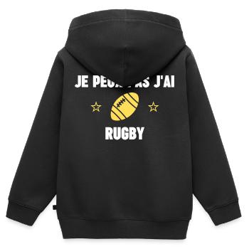 je peux pas j'ai rugby - Sweat Premium à capuche zippé enfant bio - noir - Dos - AI Model Kid Male (0cm)