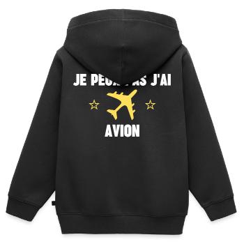 je peux pas j'ai avion - Sweat Premium à capuche zippé enfant bio - noir - Dos - AI Model Kid Male (0cm)
