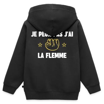 je peux pas j'ai la flemme - Sweat Premium à capuche zippé enfant bio - noir - Dos - AI Model Kid Male (0cm)