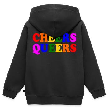 Cheers queers - Sweat Premium à capuche zippé enfant bio - noir - Dos - AI Model Kid Male (0cm)
