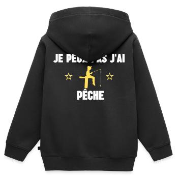 je peux pas j'ai pêche - Sweat Premium à capuche zippé enfant bio - noir - Dos - AI Model Kid Male (0cm)