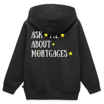 Ask Me about Mortgages + Stars - Sweat Premium à capuche zippé enfant bio - noir - Dos - AI Model Kid Male (0cm)