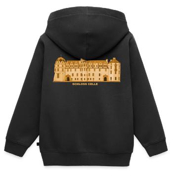 Château de Celle Renaissance Baroque Basse-Saxe - Sweat Premium à capuche zippé enfant bio - noir - Dos - AI Model Kid Male (0cm)