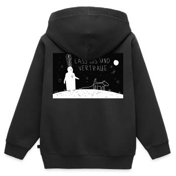 Lass los und vertraue. - Kinder Premium Organic Zip Hoodie - Schwarz - Hinten - AI Model Kid Male (0cm)