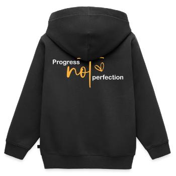 Le progrès au lieu de la perfection L’amour de soi - Sweat Premium à capuche zippé enfant bio - noir - Dos - AI Model Kid Male (0cm)