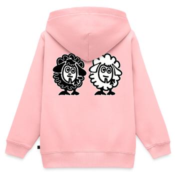 Les deux moutons - jumeaux - Sweat Premium à capuche zippé enfant bio - rose - Dos - AI Model Kid Female (0cm)