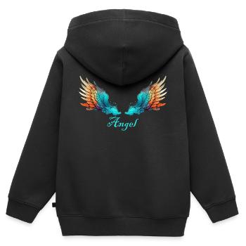 ailes d’ange, ange, ailes d’ange, ailes, coloré - Sweat Premium à capuche zippé enfant bio - noir - Dos - AI Model Kid Male (0cm)
