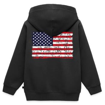 DRAPEAU DE L’AMÉRIQUE rétro - Sweat Premium à capuche zippé enfant bio - noir - Dos - AI Model Kid Male (0cm)