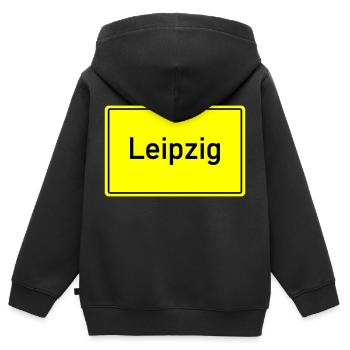 ortsschild leipzig - Kinder Premium Organic Zip Hoodie - Schwarz - Hinten - AI Model Kid Male (0cm)