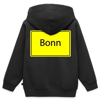 Panneau de place Bonn - Sweat Premium à capuche zippé enfant bio - noir - Dos - AI Model Kid Male (0cm)