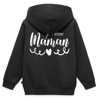 je t aime Maman Fête des Mères - Sweat Premium à capuche zippé enfant bio - noir - Dos - AI Model Kid Male (0cm)