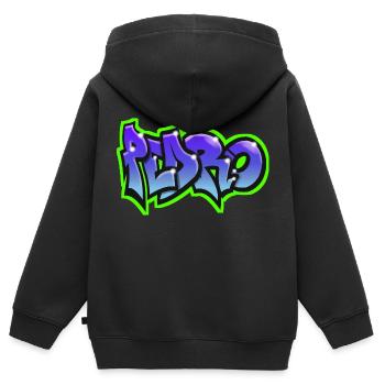 PEDRO graffiti sweat-shirt casquette teeshirt bleu - Sweat Premium à capuche zippé enfant bio - noir - Dos - AI Model Kid Male (0cm)