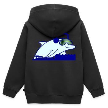 Cool DJ Dolphin Mixer Mixer Soirée Musique de club - Sweat Premium à capuche zippé enfant bio - noir - Dos - AI Model Kid Male (0cm)