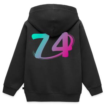 Nummer 74 mehrfarbig - Kinder Premium Organic Zip Hoodie - Schwarz - Hinten - AI Model Kid Male (0cm)