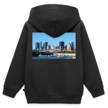 Panoramablick auf die Skyline von Montreal vom Hafen aus - Kinder Premium Organic Zip Hoodie - Schwarz - Hinten - AI Model Kid Male (0cm)