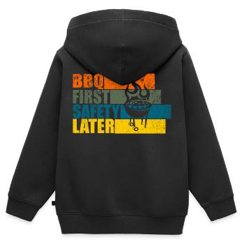 BBQ FIRST SAFETY LATER - Kinder Premium Organic Zip Hoodie - Schwarz - Hinten - AI Model Kid Male (0cm)