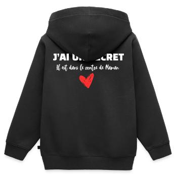 J'ai un secret, annonce grossesse, futur papa - Sweat Premium à capuche zippé enfant bio - noir - Dos - AI Model Kid Male (0cm)