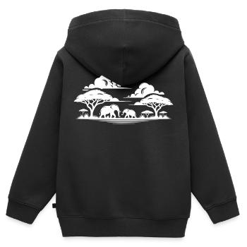 Elefanten in afrikanische Savannen Baum Silhouette - Kinder Premium Organic Zip Hoodie - Schwarz - Hinten - AI Model Kid Male (0cm)