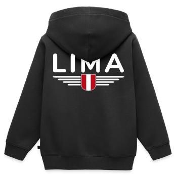 Lima Design – Découvrez la capitale du Pérou - Sweat Premium à capuche zippé enfant bio - noir - Dos - AI Model Kid Male (0cm)