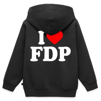 I love fdp - Kinder Premium Organic Zip Hoodie - Schwarz - Hinten - AI Model Kid Male (0cm)