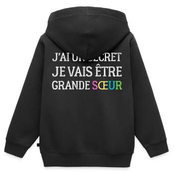 Ich habe ein Geheimnis, ich werde eine große Schwester sein - Kinder Premium Organic Zip Hoodie - Schwarz - Hinten - AI Model Kid Male (0cm)