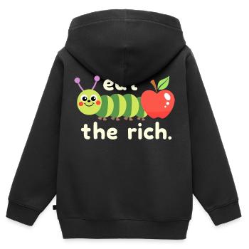Ver affamé - Chenille Kawaii - Sweat Premium à capuche zippé enfant bio - noir - Dos - AI Model Kid Male (0cm)