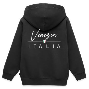 Italie - Venise - Venise - Italien - Italie - Sweat Premium à capuche zippé enfant bio - noir - Dos - AI Model Kid Male (0cm)